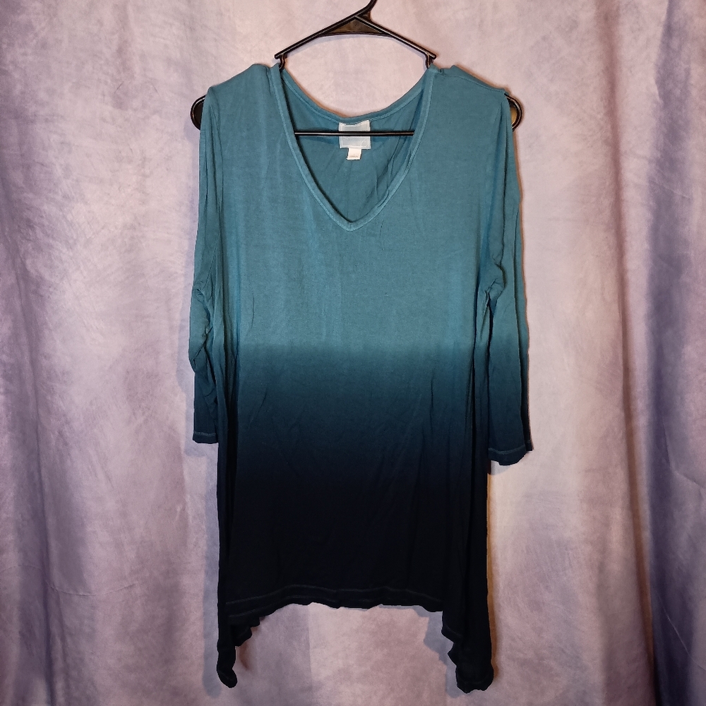 Sunday Blue Ombre Cold Shoulder Tunic Top